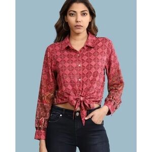 Aarke Ritu Kumar Tulika Long Sleeve Tie Front Viscose Top Size Small